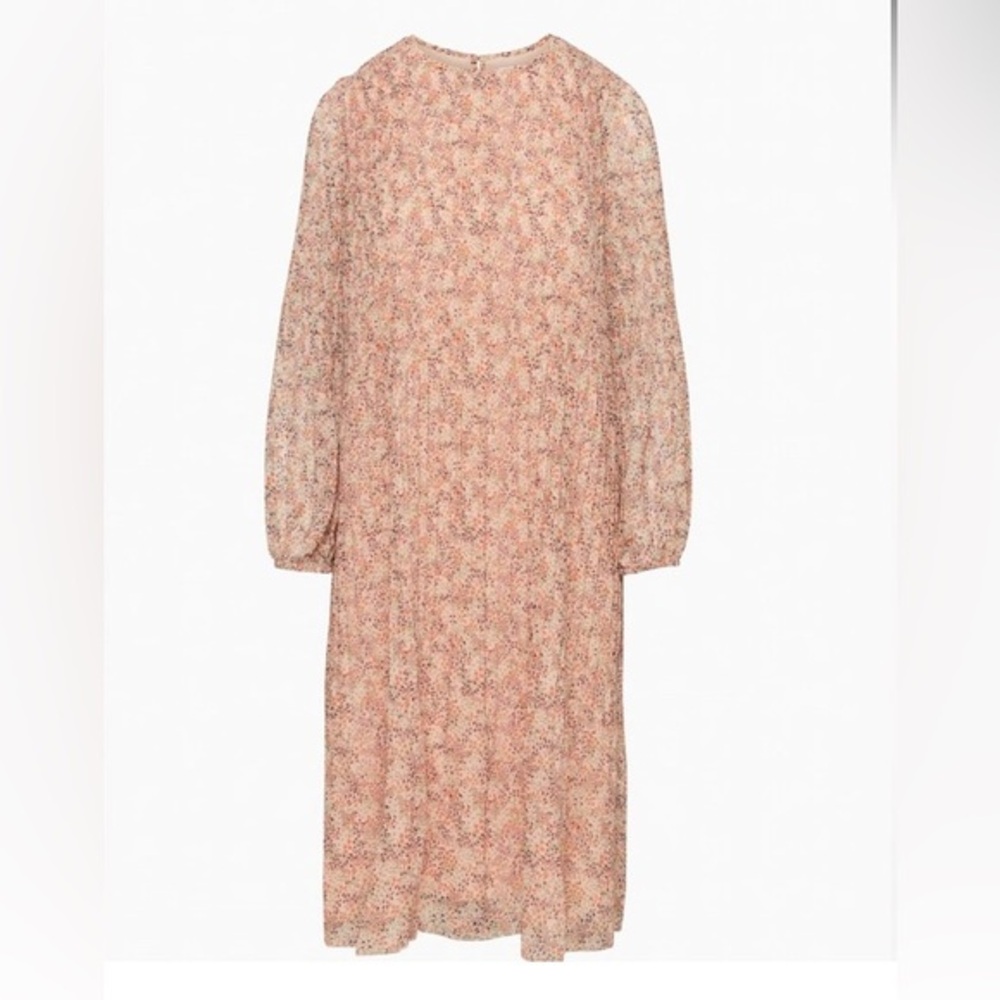 New Aritzia Wilfred Daydreamer Pleated chiffon midi dress - Coral Bls/ Wine Red